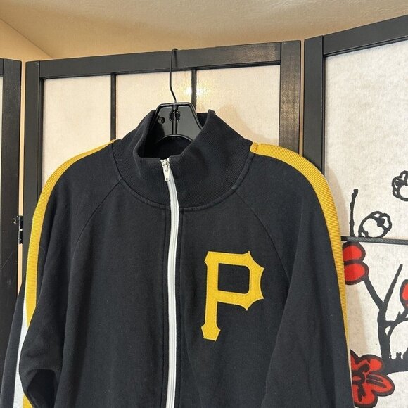 Pittsburgh Pirates Mitchell & Ness Black Yellow Full Zip Jacket Pockets Size L - Picture 2 of 6